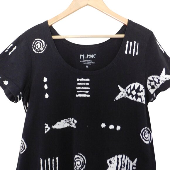 M Mac Rock Fish Midi Dress Womens Black & WhiteHand Printed Cotton Knit Medium - Picture 2 of 6